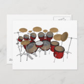 ドラム：赤ドラムキット： 3Dモデル： ポストカード (正面/裏面)