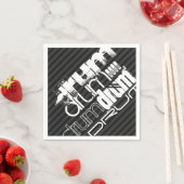 ドラム、黒と濃いグレーのストライプ スタンダードカクテルナプキン (インサイチュ)