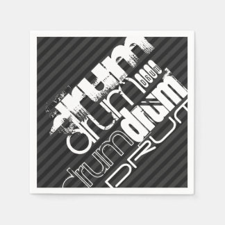 ドラム、黒と濃いグレーのストライプ スタンダードカクテルナプキン