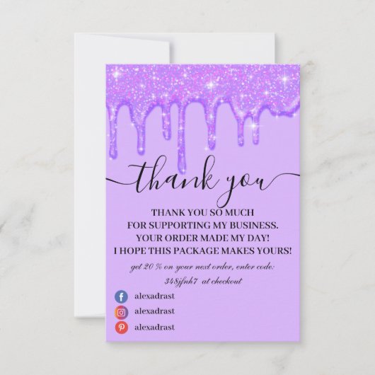 ドリッガーリーピングパープルグリッターサンキューカード サンキューカード (正面)