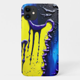 ドリッピングイエローパープルブルーブラック鮮やかな抽象芸術 iPhone 11 ケース
