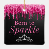 ドリッピンググリッターピンクとブラック生まれからスパクル セラミックオーナメント (裏面)