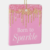 ドリッピンググリッターピンクと生まれ金ゴールドをスパークル セラミックオーナメント (右)