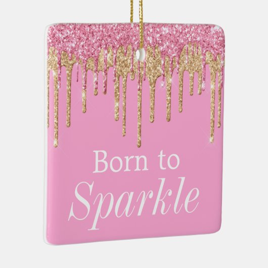 ドリッピンググリッターピンクと生まれ金ゴールドをスパークル セラミックオーナメント (右)