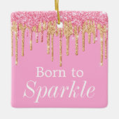 ドリッピンググリッターピンクと生まれ金ゴールドをスパークル セラミックオーナメント (正面)