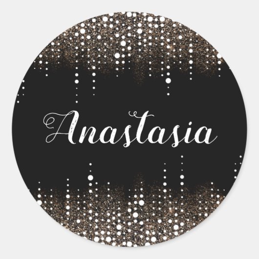 ドリッピンググリッターレインゴールデンシークインスパークルブラック ラウンドシール (正面)