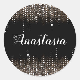 ドリッピンググリッターレインゴールデンシークインスパークルブラック ラウンドシール