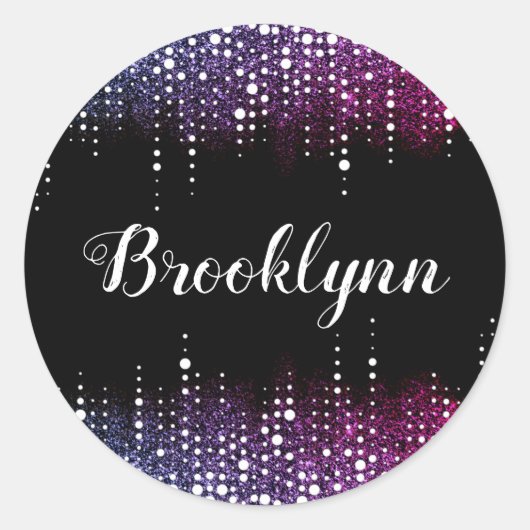 ドリッピンググリッターレインパープルシークンズスパークルブラック ラウンドシール (正面)