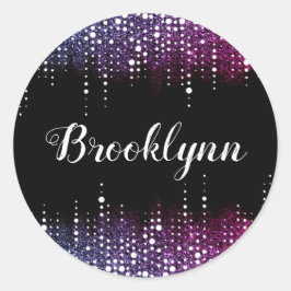 ドリッピンググリッターレインパープルシークンズスパークルブラック ラウンドシール