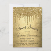 ドリッピングゴールドグリッター | シャンパン スイート16 招待状 (正面)
