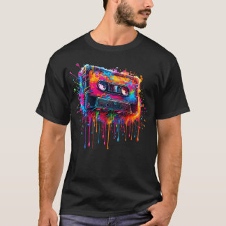 ドリッピングペイントアートカセットプレーヤーミュージックテープ Tシャツ
