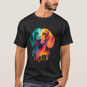 ドリッピングペイントアートダックスフンド犬ダックスフント Tシャツ