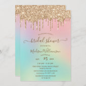 ドリッピング金ゴールドグリッター&レインボーブライダルシャワーインビ 招待状 (正面/裏面)