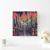 ドリッピーサイケデリックシティアート スクエア壁時計 (ホーム)