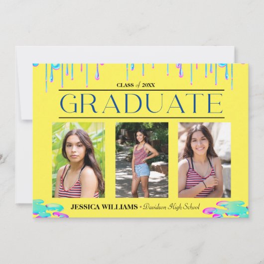 ドリッピー滴下ホログラフィックフォト卒業 招待状 (正面)