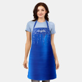 ドリッピ王室のングブルーグリッターグパーソナライズされたラム エプロン (着用した状態)