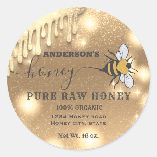 ドリップきらめくスbeeスクリプトhoney jarラベル ラウンドシール (正面)