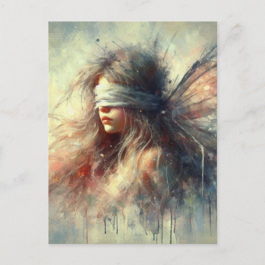 ドリップで目隠しをした絵を描妖精 ポストカード (正面)