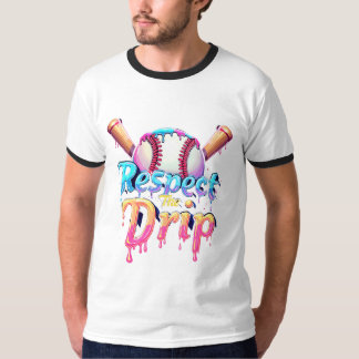 ドリップを尊重するカラフルなタイポグラフィーベースボール Tシャツ