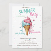 ドリップアイスクリームサマー誕生日 招待状 (正面)