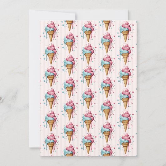 ドリップアイスクリームピンクストライプ色の夏の赤ちゃんシャワー 招待状 (裏面)