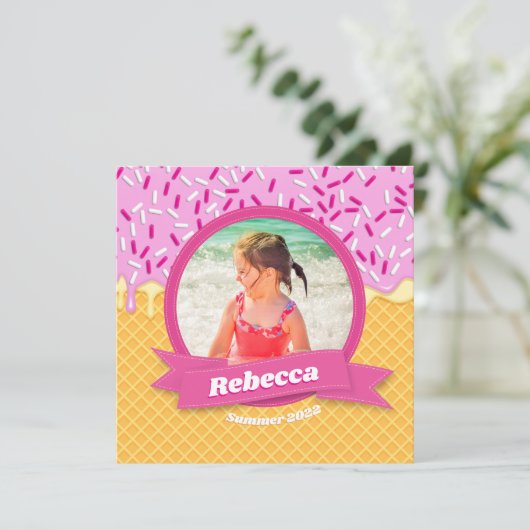 ドリップアイスクリームワッフルパーソナライズされた夏の日付 (スタンド正面)