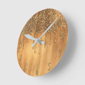 ドリップイン金ゴールドハニーグリッターかわいらしドリップスガール ラウンド壁時計 (傾斜)