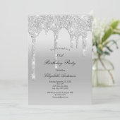 ドリップグリッターシルバーグきらきら光るラム21歳の誕生日 招待状 (スタンド正面)