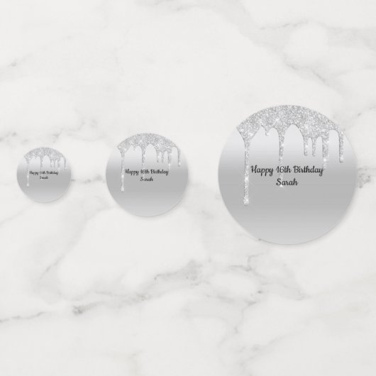 ドリップグリッターシルバーパーソナライズされた誕生日 コンフェッティ (裏面)
