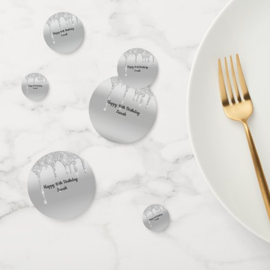 ドリップグリッターシルバーパーソナライズされた誕生日 コンフェッティ (グループ)