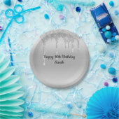 ドリップグリッターシルバーパーソナライズされた誕生日 ペーパープレート (パーティー)