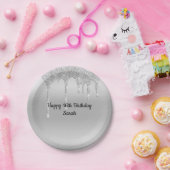 ドリップグリッターシルバーパーソナライズされた誕生日 ペーパープレート (パーティー)