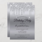 ドリップグリッターシルバーパーソナライズされた誕生日 招待状 (正面/裏面)