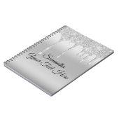 ドリップグリッターシルバーパーソナライズされた ノートブック (左側)