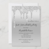 ドリップグリッターシルバーSweet sixteen誕生日 招待状 (正面)