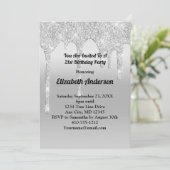 ドリップグリッターパーソナライズされたシルバー21歳の誕生日 招待状 (スタンド正面)