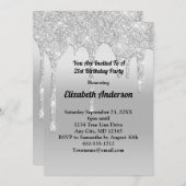 ドリップグリッターパーソナライズされたシルバー21歳の誕生日 招待状 (正面/裏面)