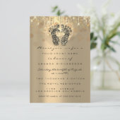 ドリップグリッターベビーシャワー足セピアドットガールボーイ 招待状 (スタンド正面)