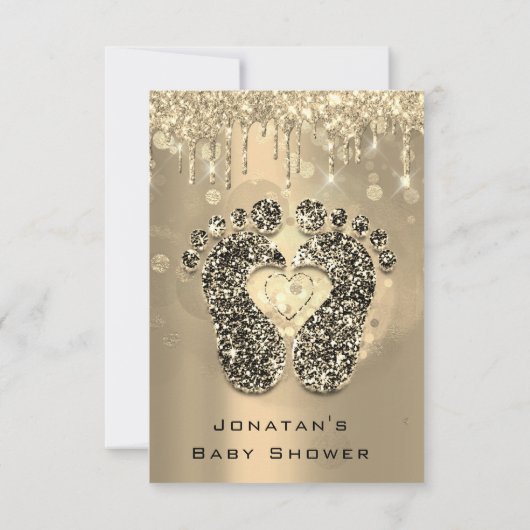 ドリップグリッターベビーシャワー足セピアドットガールボーイ 招待状 (裏面)