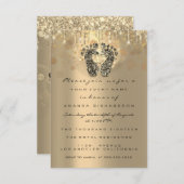 ドリップグリッターベビーシャワー足セピアドットガールボーイ 招待状 (正面/裏面)