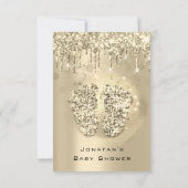 ドリップグリッターベビーシャワー足セピアドットガールボーイ 招待状 (裏面)