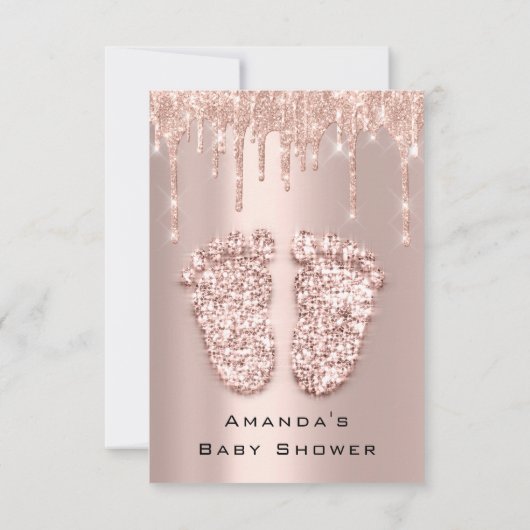 ドリップグリッターベビーシャワー足バラ赤面ガールボーイ 招待状 (裏面)