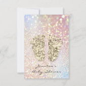 ドリップグリッターベビーシャワー足ピンク赤面ガールボーイ 招待状 (裏面)