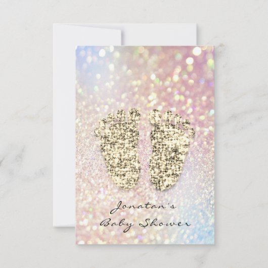 ドリップグリッターベビーシャワー足ピンク赤面ガールボーイ 招待状 (裏面)