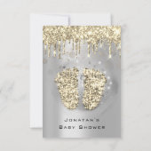 ドリップグリッターベビーシャワー足金ゴールドグレーガールボーイ 招待状 (裏面)