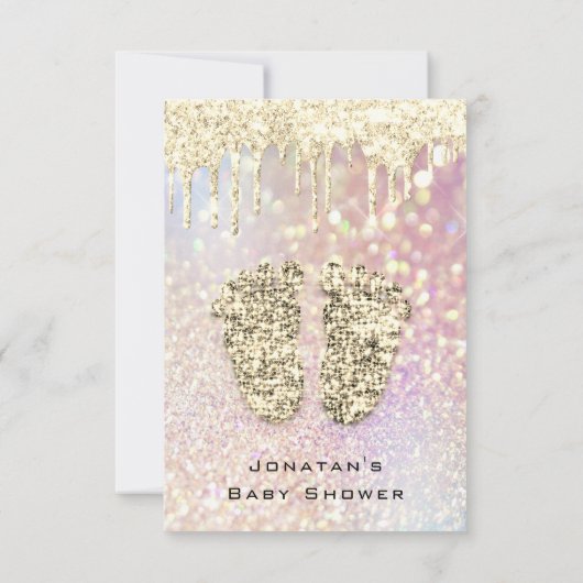 ドリップグリッターベビーシャワー足金ゴールド赤面ガールボーイ 招待状 (裏面)