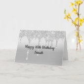 ドリップグリッター銀パーソナライズされた誕生日カード カード (黄色い花)