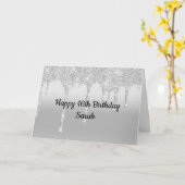 ドリップグリッター銀パーソナライズされた誕生日カード カード (黄色い花)