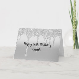 ドリップグリッター銀パーソナライズされた誕生日カード カード