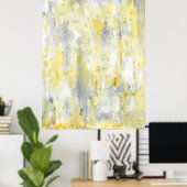 'ドリップ'グレーと黄色の抽象芸術アートポスタープリント ポスター (ホームオフィス)